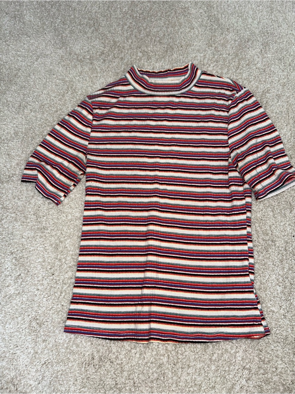 wild fable Multi-Color Striped Short Sleeve Mock Neck Tee
